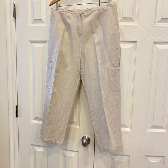 Linen Flax Cargo Pant Capri Elastic Waist Tan NEW Size Medium - Picture 1 of 9